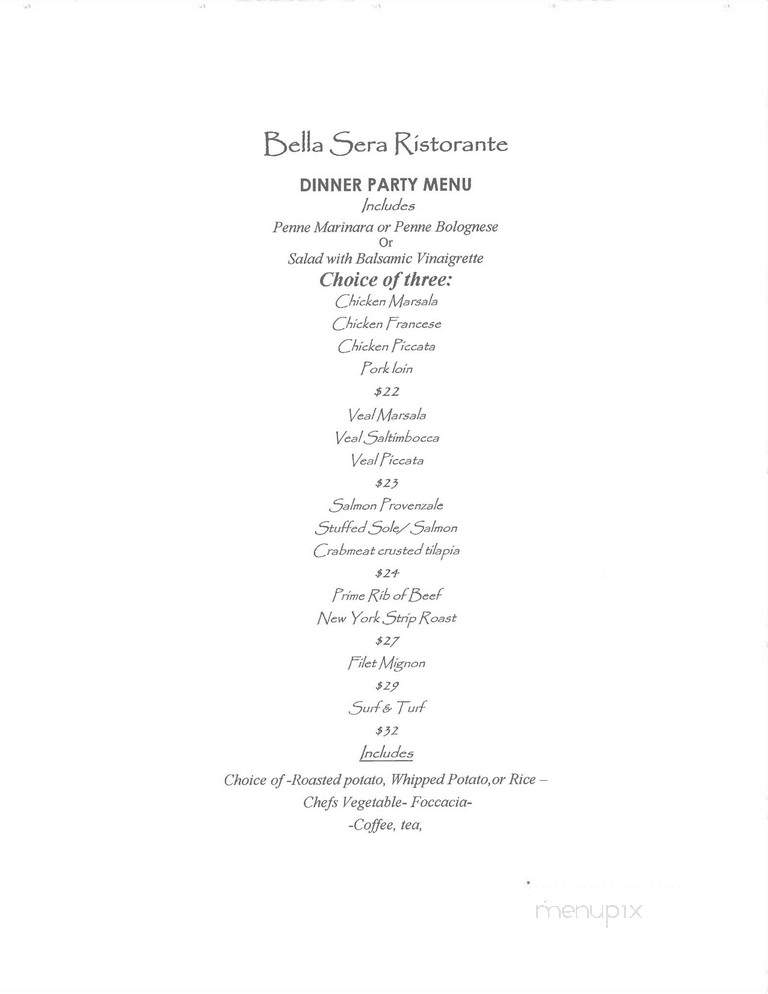 Bella Sera Ristorante - Fairfield, CT menu_pic