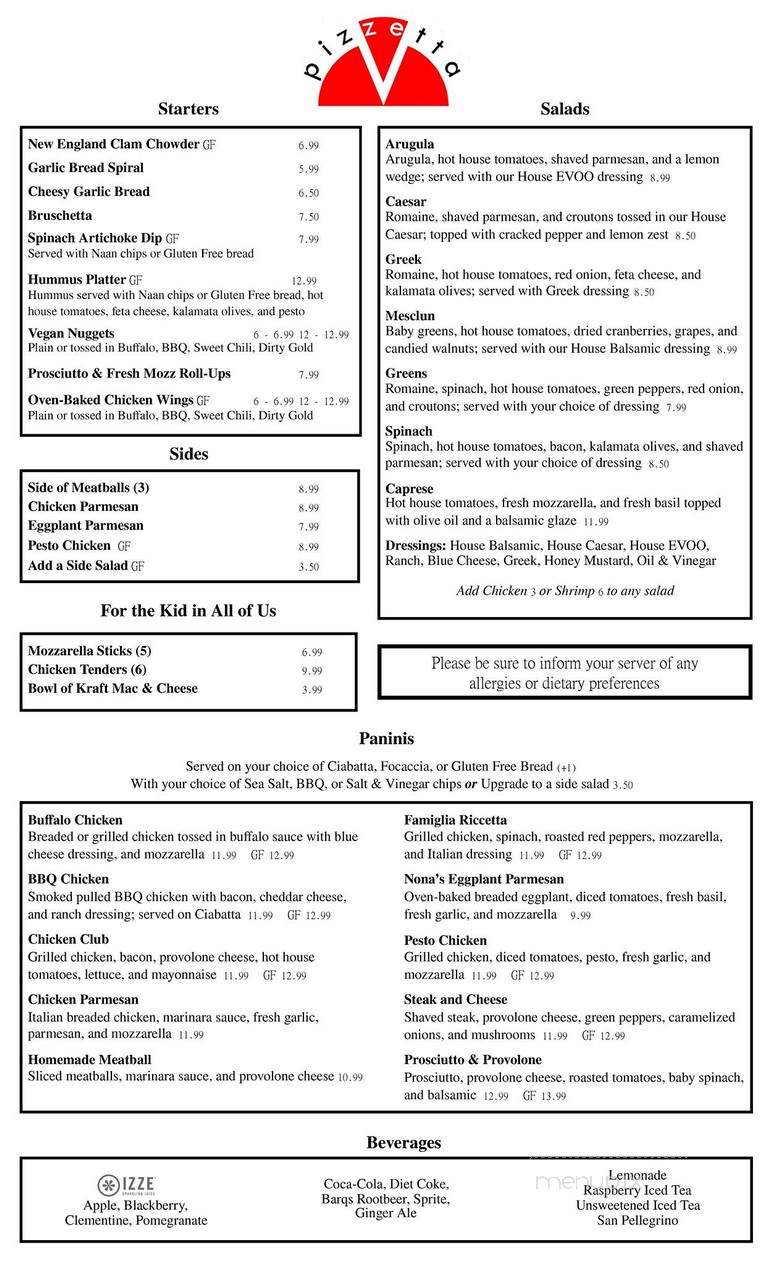 Pizzetta - Groton, CT menu_pic