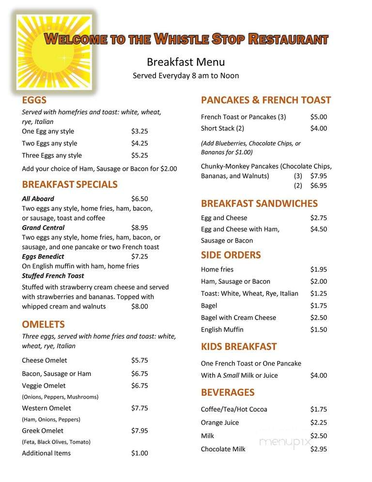 Whistle Stop Pizza Restaurant - Pawcatuck, CT menu_pic