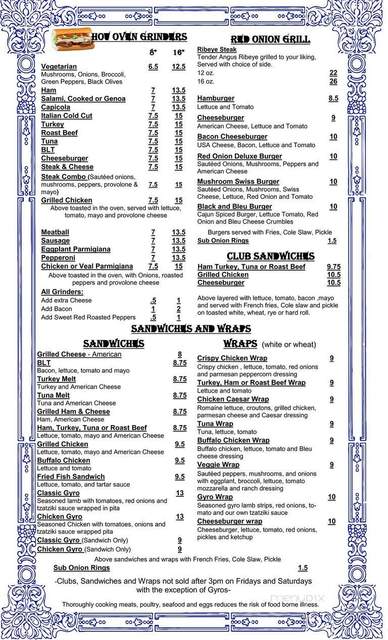 Red Onion Pizza & Restaurant - South Windsor, CT menu_pic