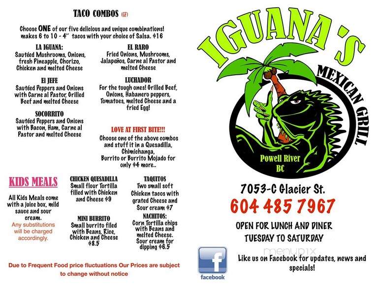 Iguana's Mexican Grill - Powell River, BC menu_pic