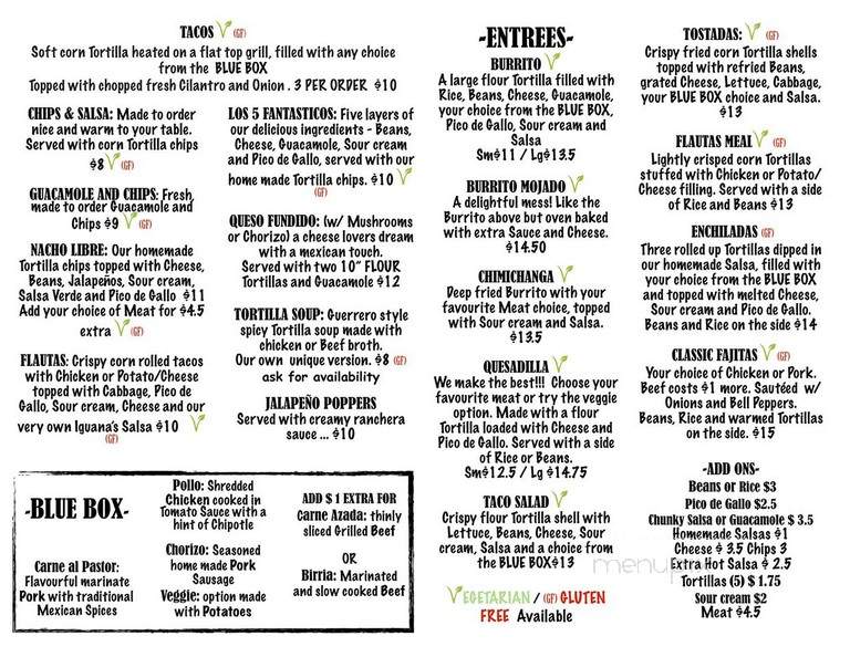 Iguana's Mexican Grill - Powell River, BC menu_pic