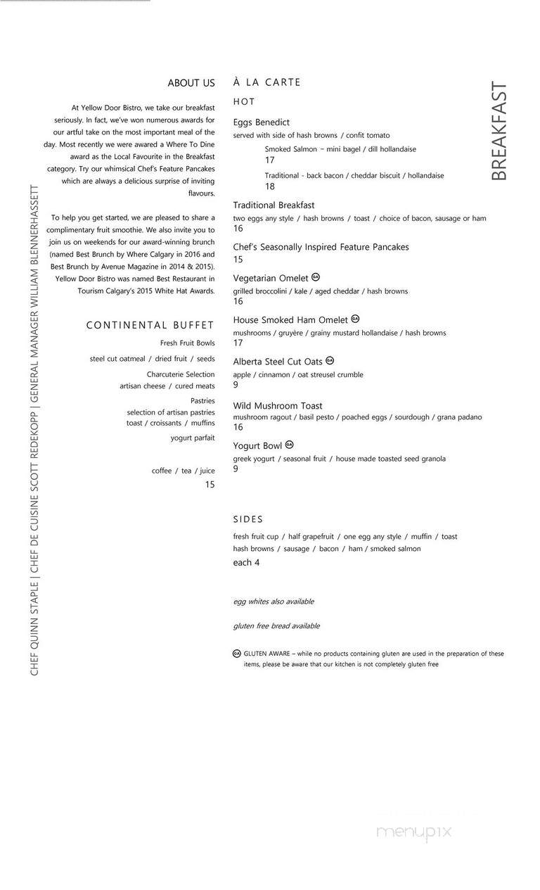 Yellow Door Bistro - Calgary, AB menu_pic