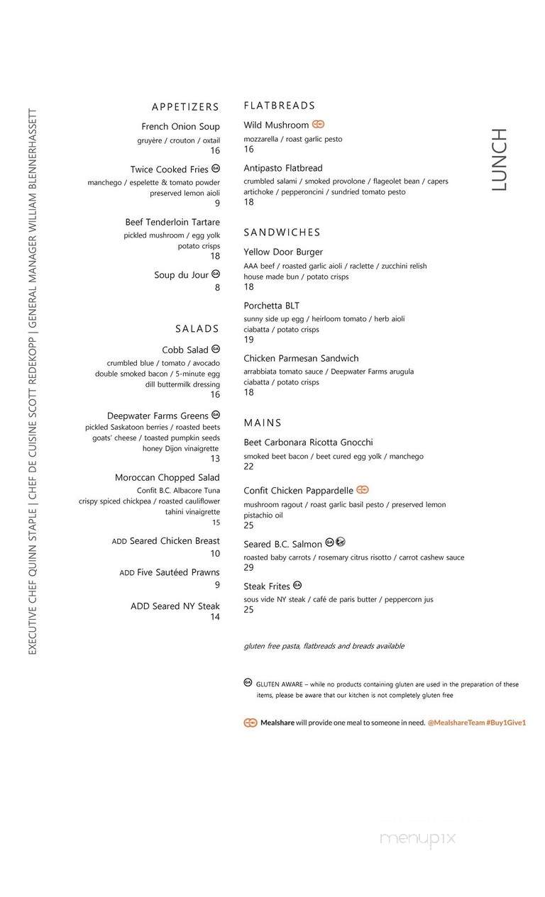 Yellow Door Bistro - Calgary, AB menu_pic