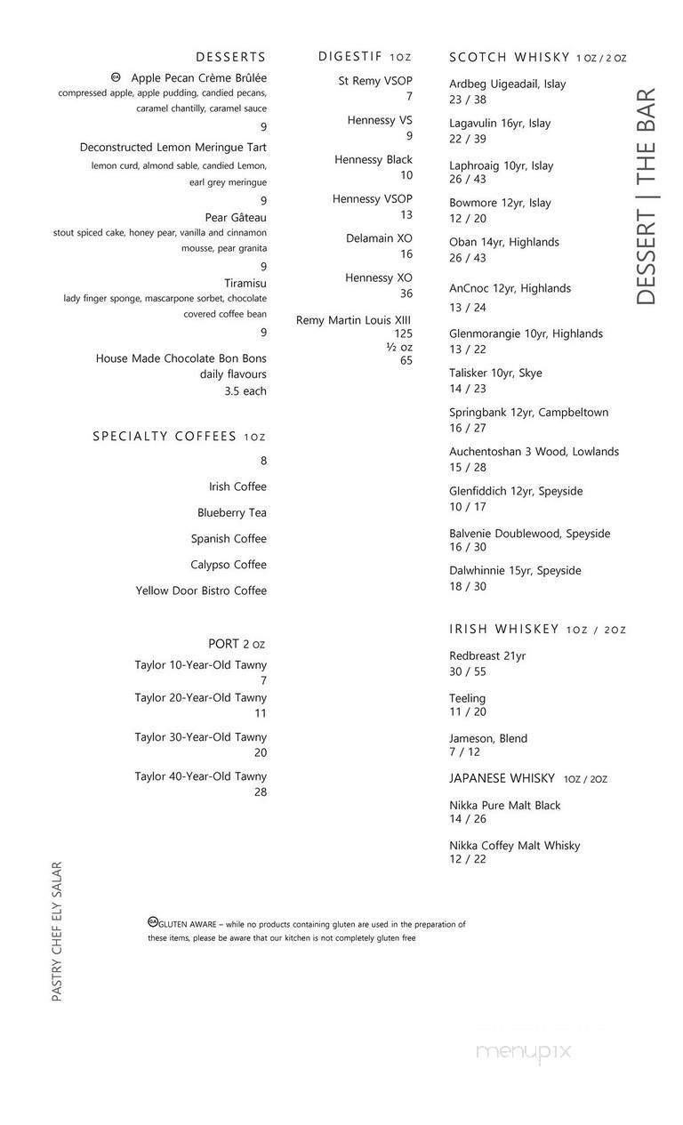 Yellow Door Bistro - Calgary, AB menu_pic