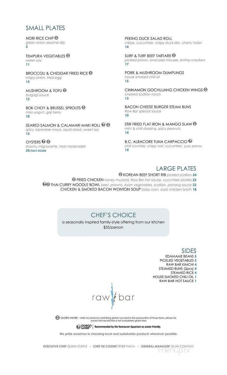 Raw Bar - Calgary, AB menu_pic