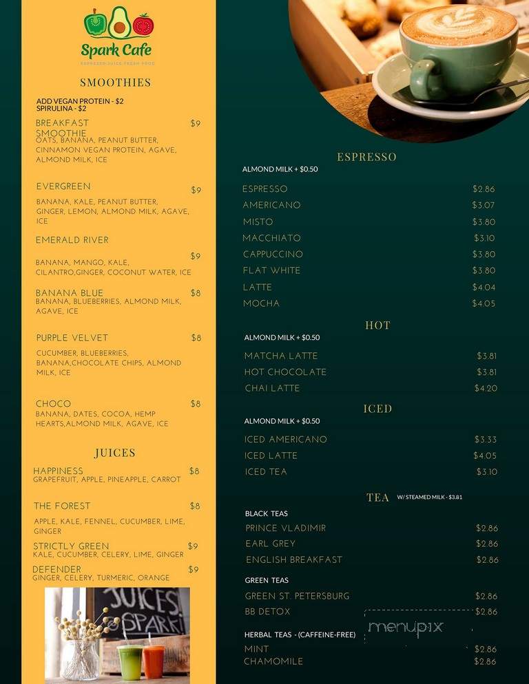 Spark Espresso and Fresh Bar - Toronto, ON menu_pic
