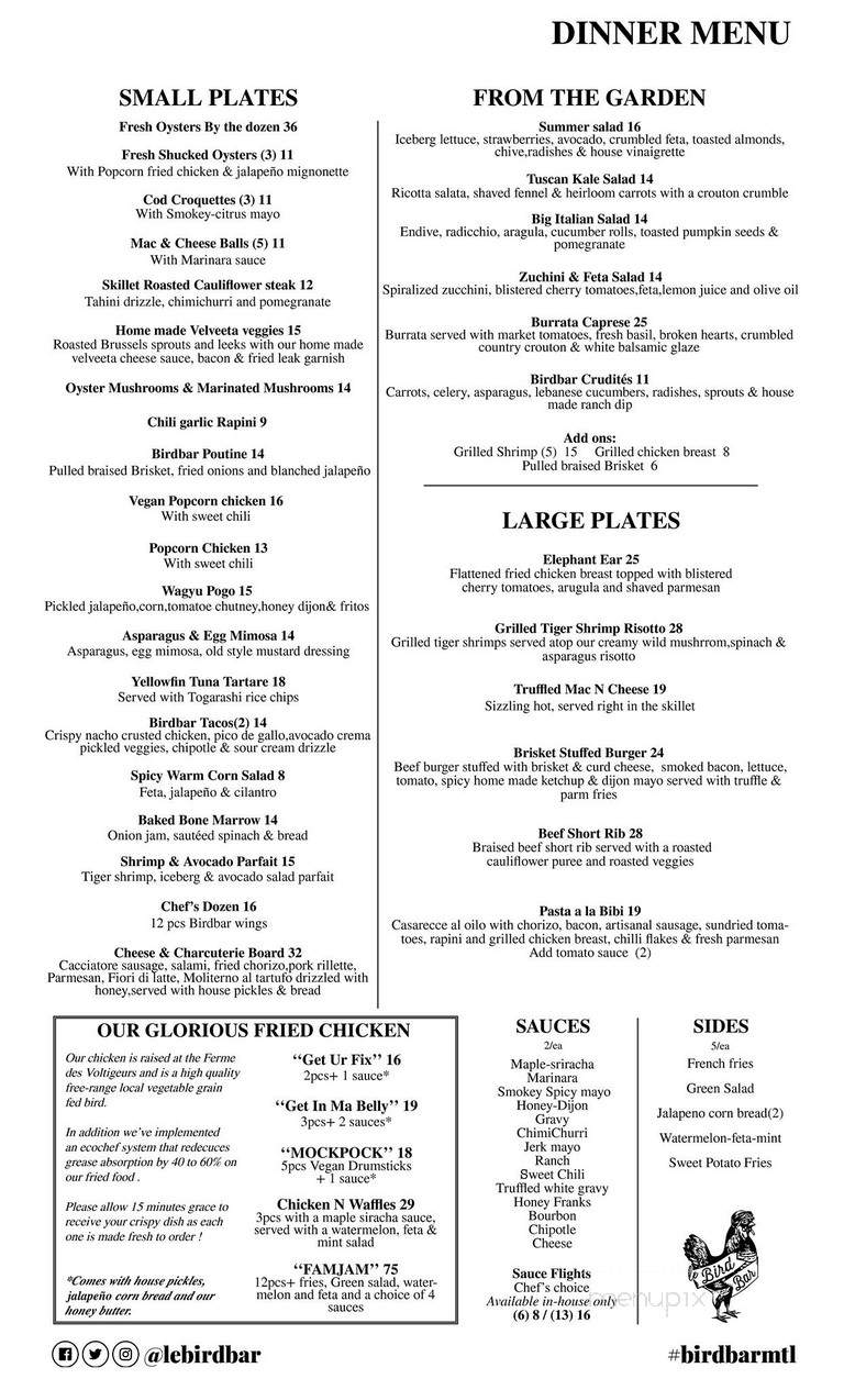 Bird Bar - Montreal, QC menu_pic
