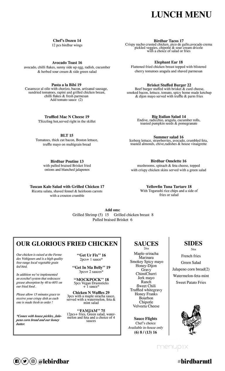 Bird Bar - Montreal, QC menu_pic