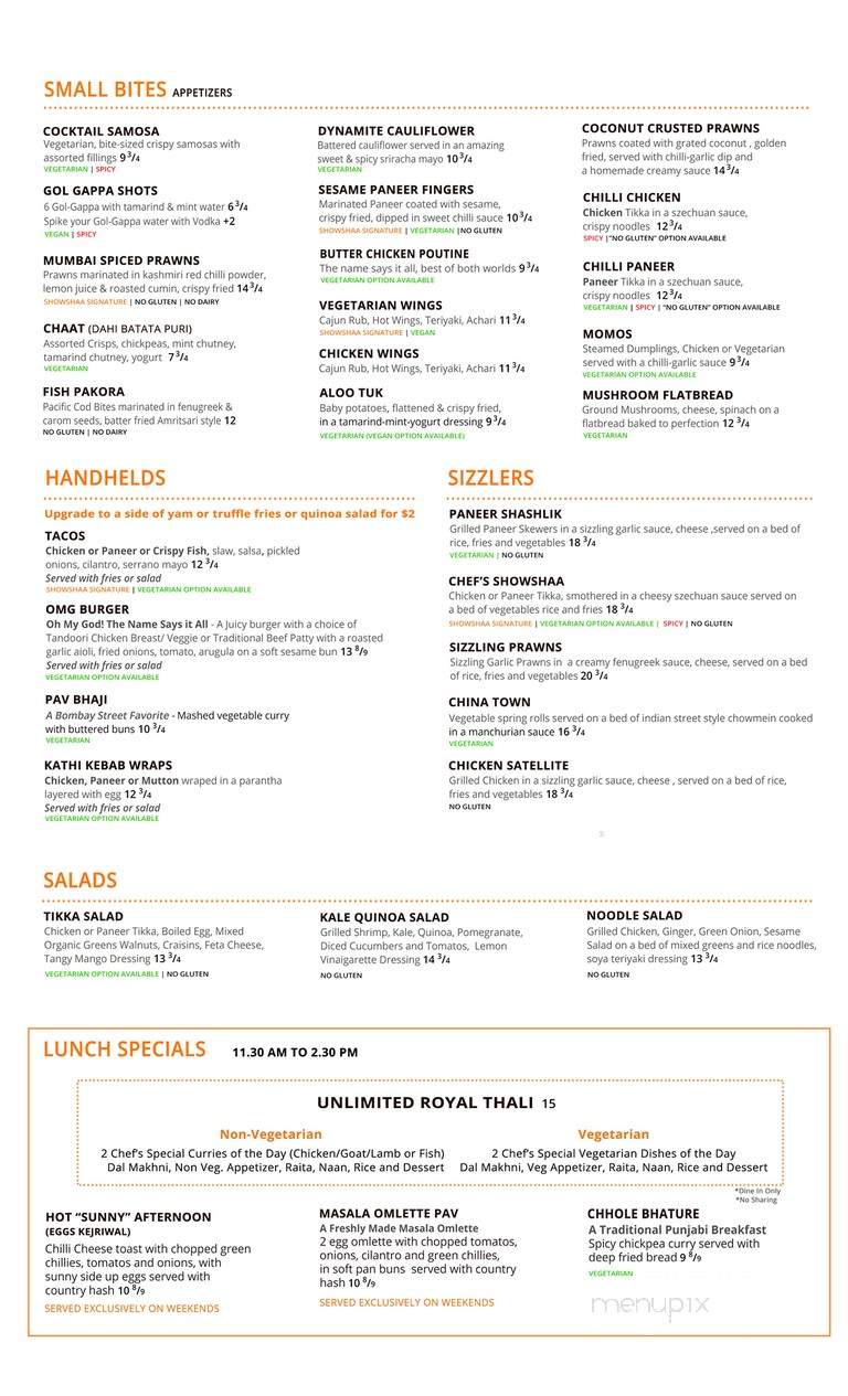 Showshaa - Surrey, BC menu_pic