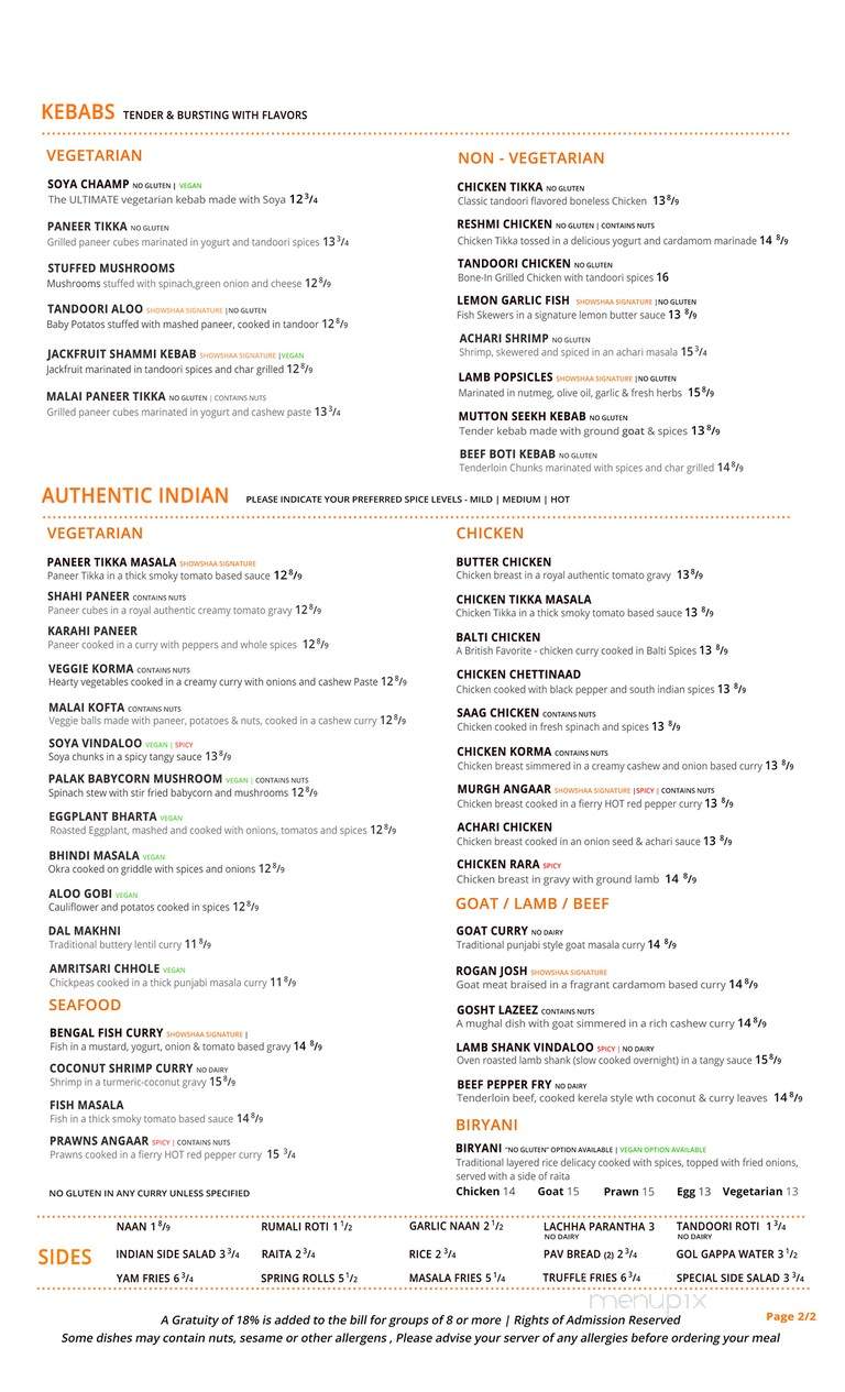 Showshaa - Surrey, BC menu_pic