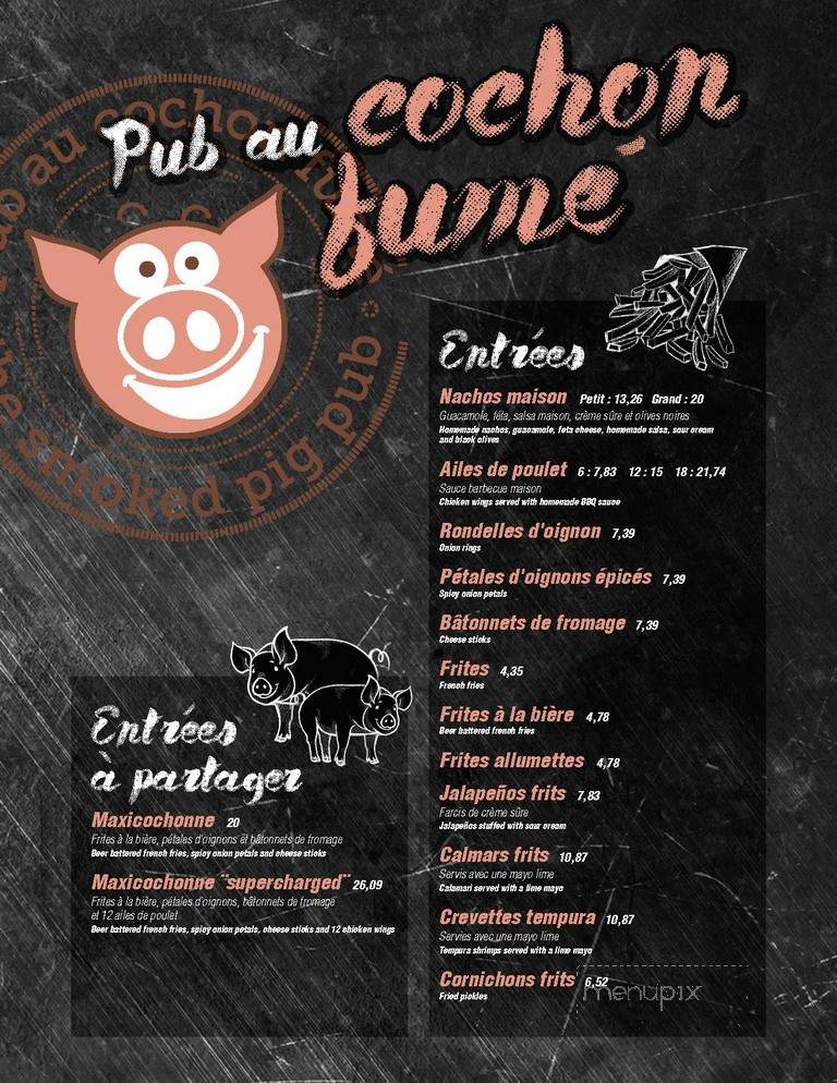 Pub Au Cochon Fume - Becancour, QC menu_pic