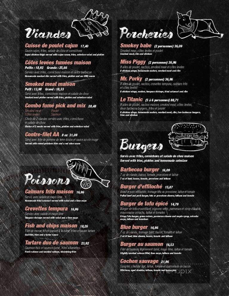 Pub Au Cochon Fume - Becancour, QC menu_pic