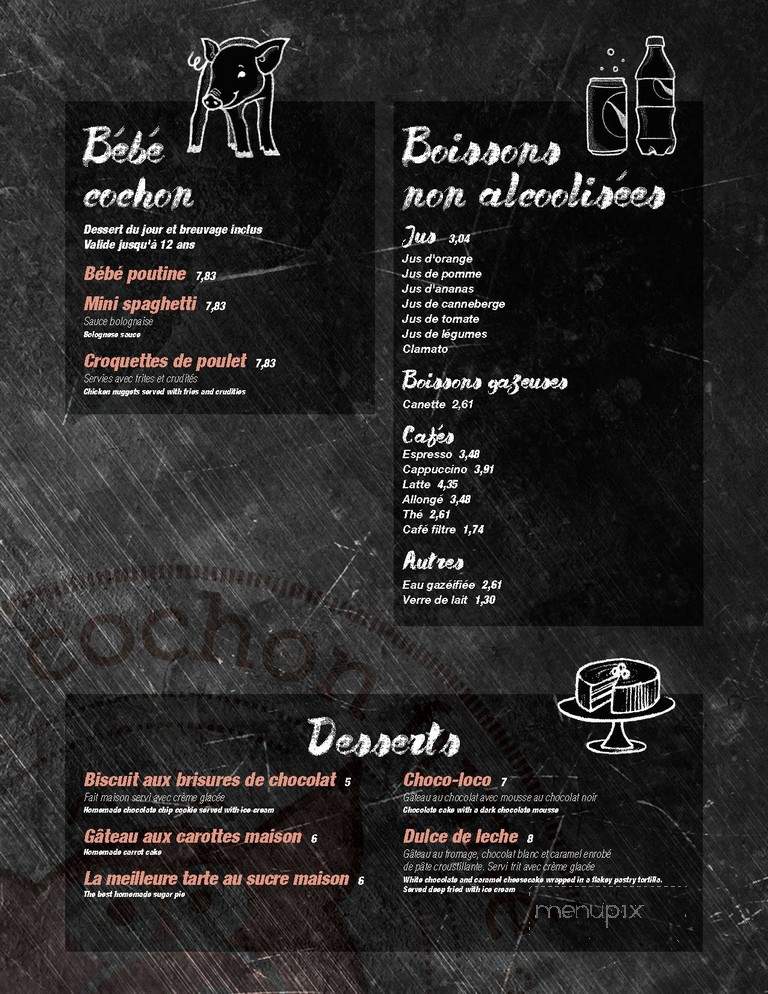 Pub Au Cochon Fume - Becancour, QC menu_pic