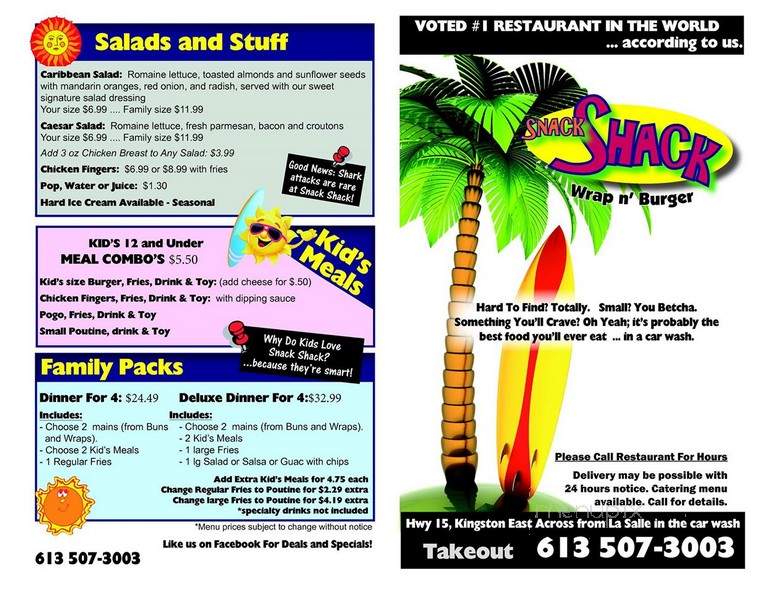 Snack Shack - Kingston, ON menu_pic