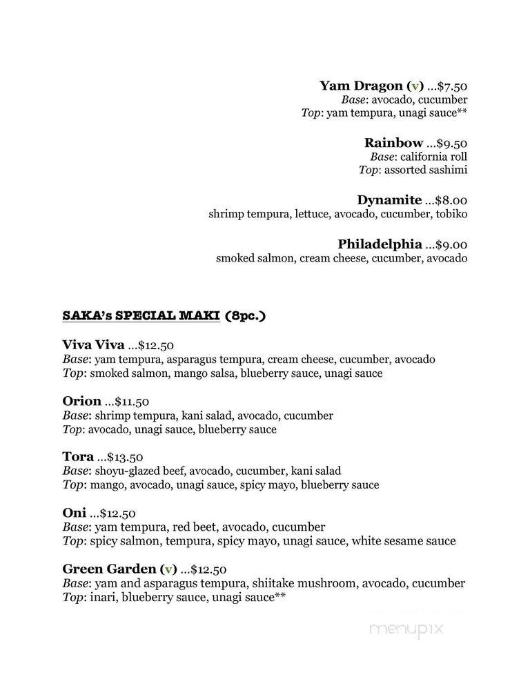 Saka Izakaya - Kingston, ON menu_pic
