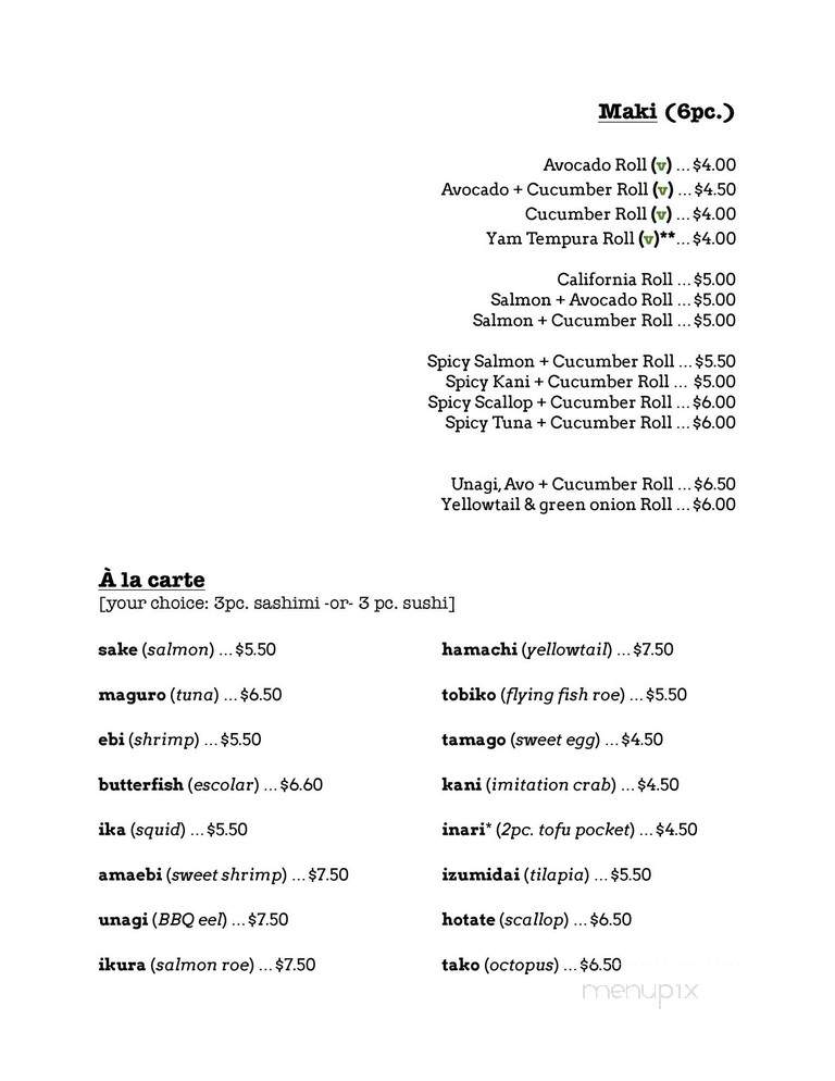 Saka Izakaya - Kingston, ON menu_pic