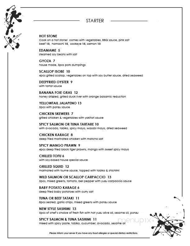 Kaya Sushi + Grill - Kelowna, BC menu_pic