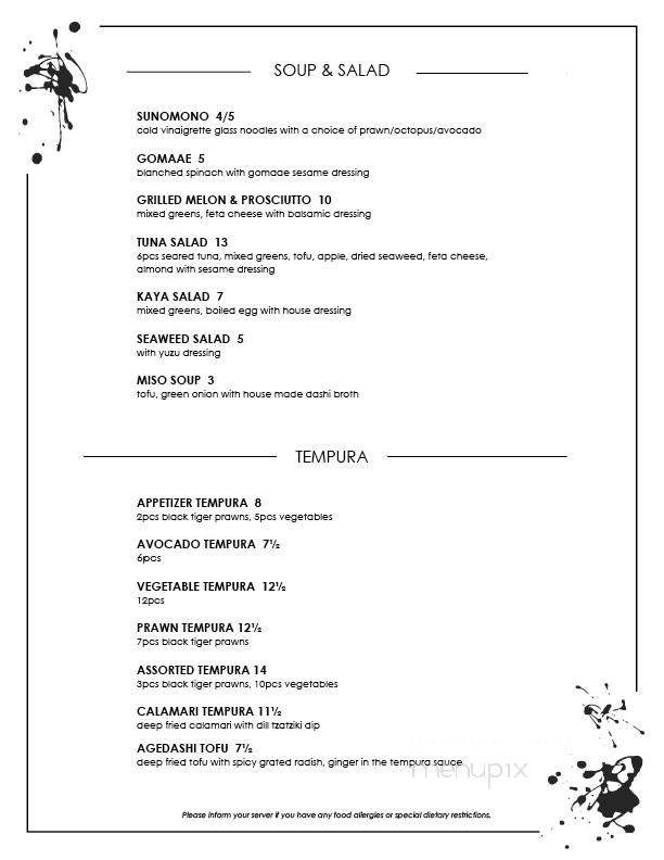 Kaya Sushi + Grill - Kelowna, BC menu_pic