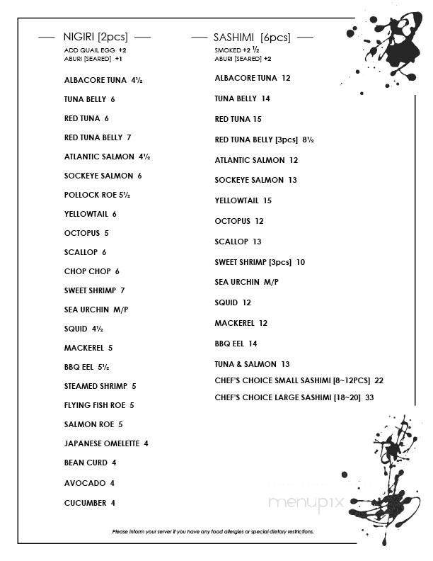 Kaya Sushi + Grill - Kelowna, BC menu_pic