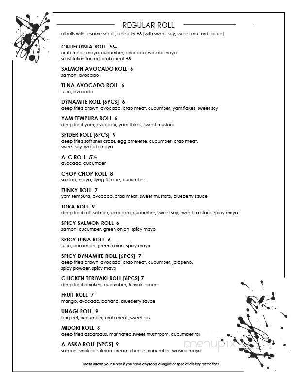 Kaya Sushi + Grill - Kelowna, BC menu_pic