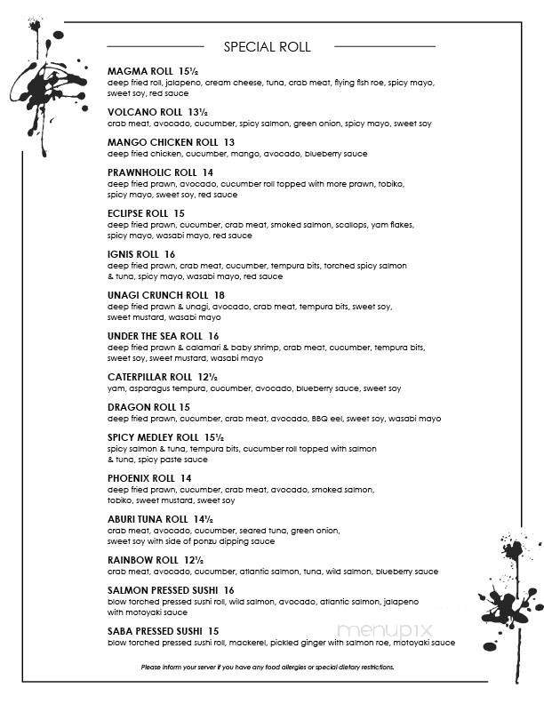 Kaya Sushi + Grill - Kelowna, BC menu_pic