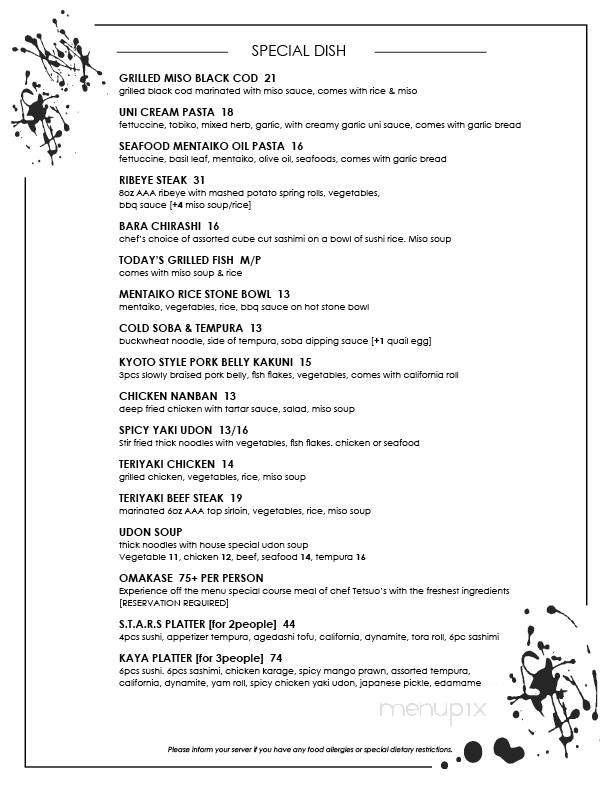 Kaya Sushi + Grill - Kelowna, BC menu_pic