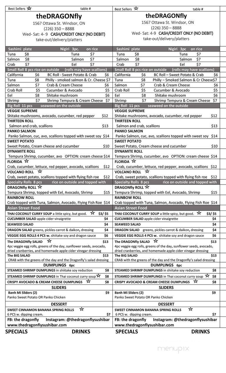 The DragonFly - Windsor, ON menu_pic