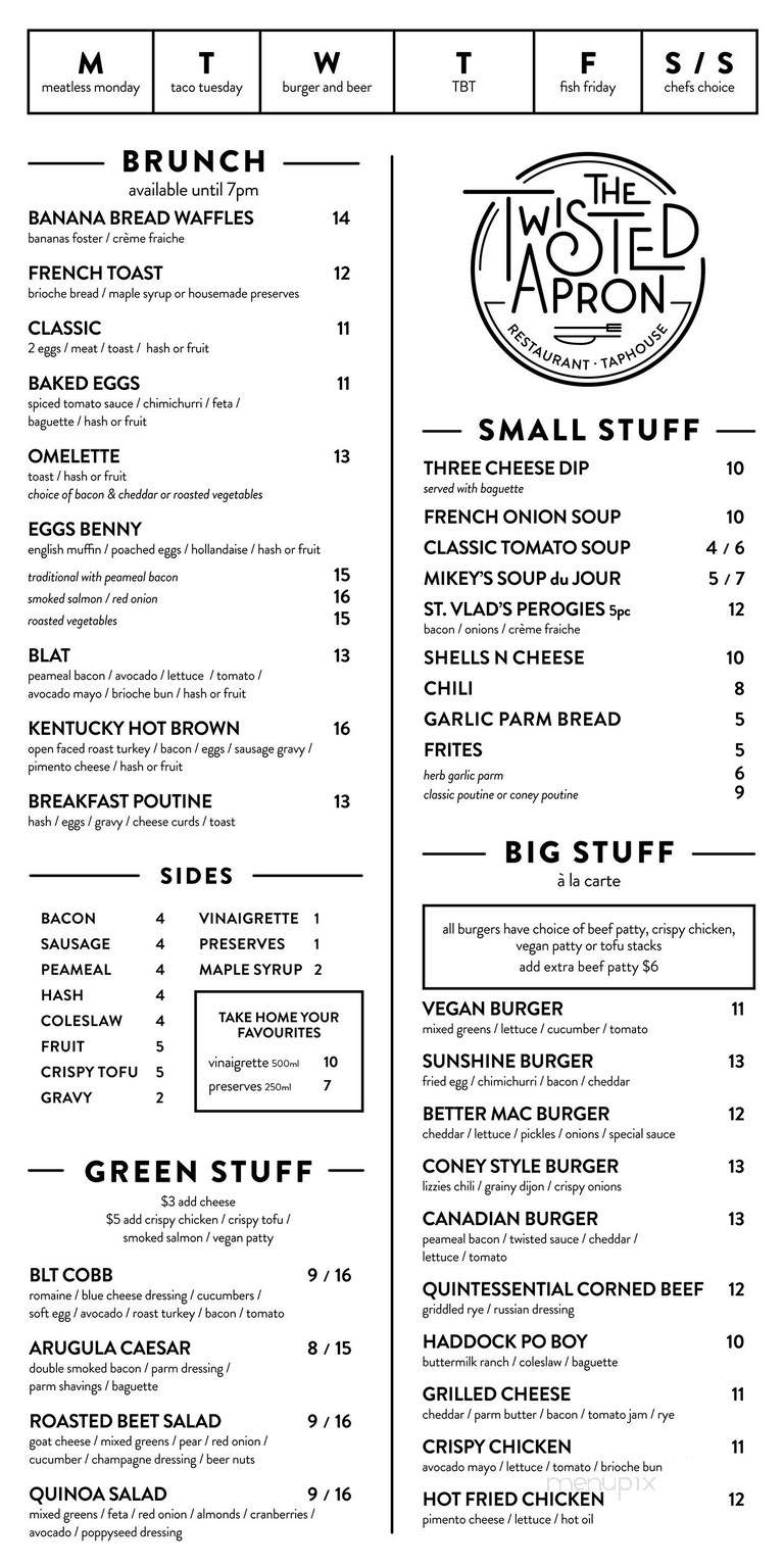 Menu of The Twisted Apron in Windsor, ON N8Y 1E5