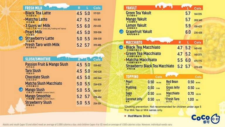 Menu Of Coco Fresh Tea Juice In