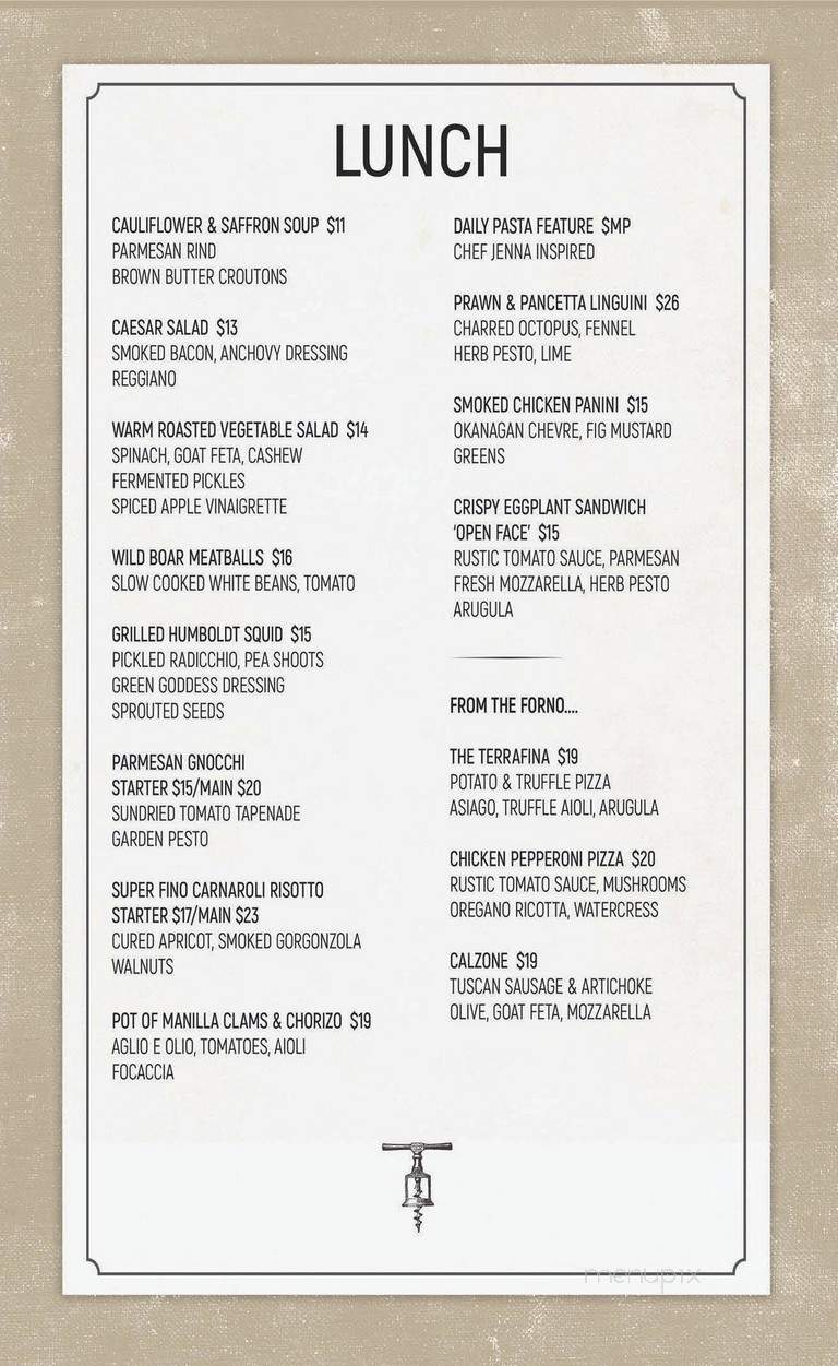 Terrafina Restaurant At Hester Creek - Oliver, BC menu_pic