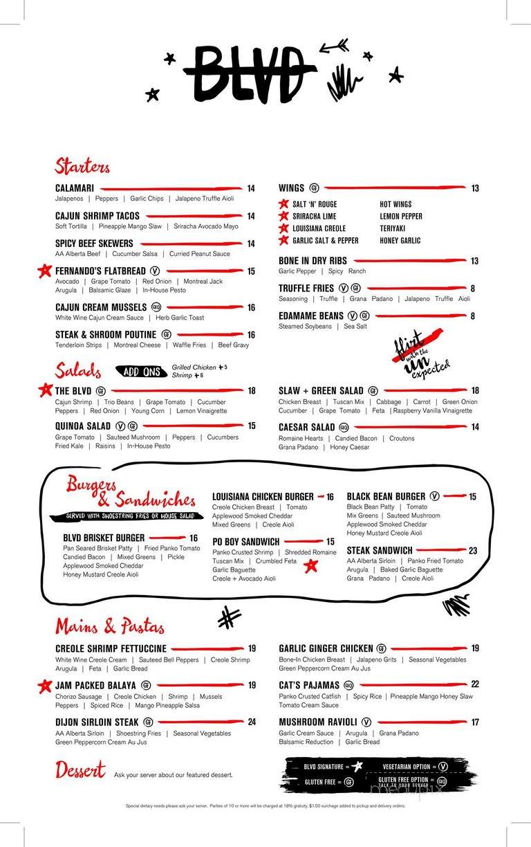 BLVD Bar X Kitchen - Edmonton, AB menu_pic