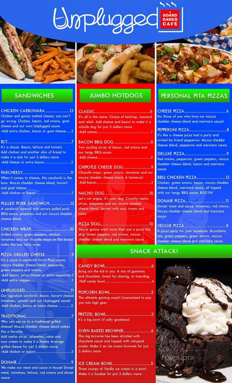 Unplugged - Fredericton, NB menu_pic