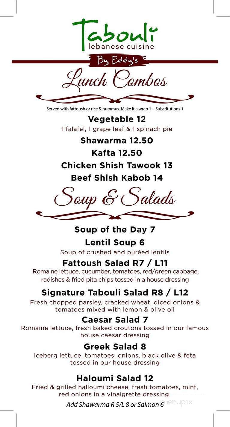 Tabouli Lebanese Cuisine - Tecumseh, ON menu_pic