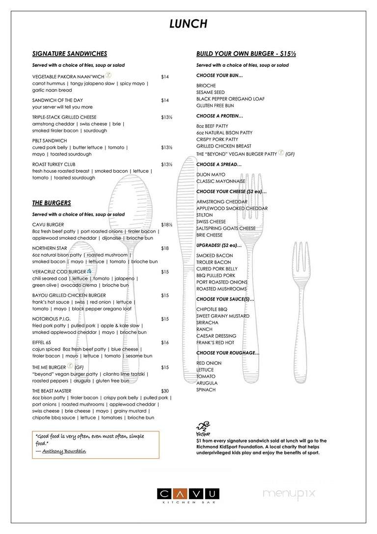 Cavu Kitchen Bar - Richmond, BC menu_pic