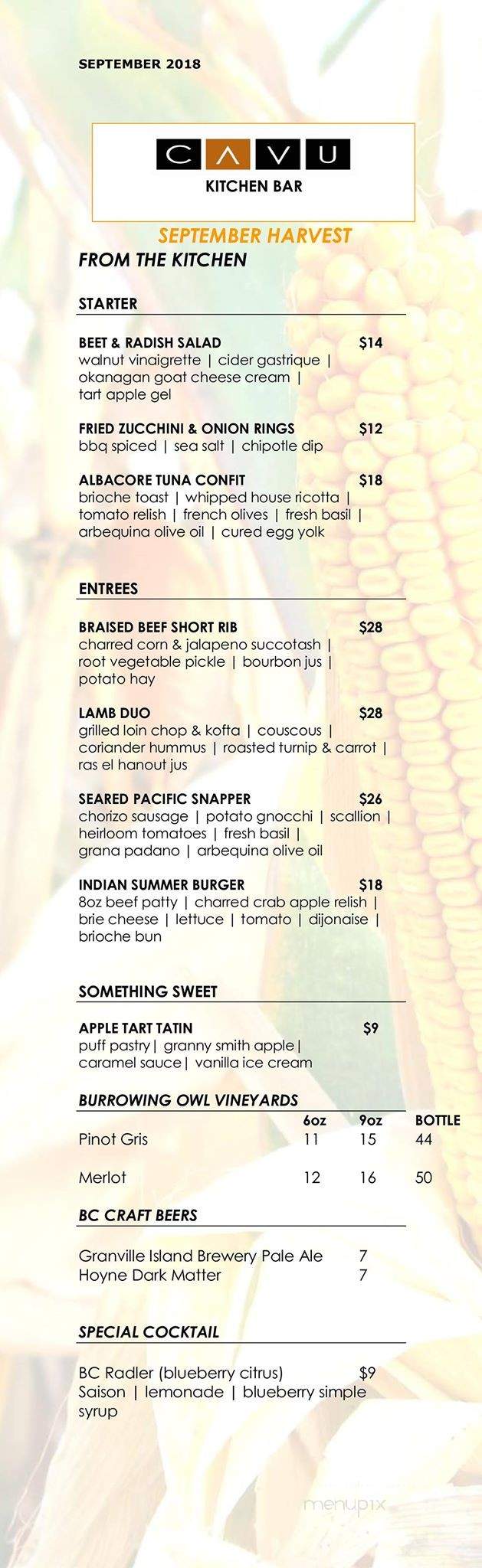 Cavu Kitchen Bar - Richmond, BC menu_pic