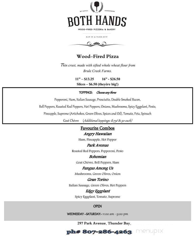 Both Hands Wood Fired Pizzeria & Bakery - Thunder Bay, ON menu_pic
