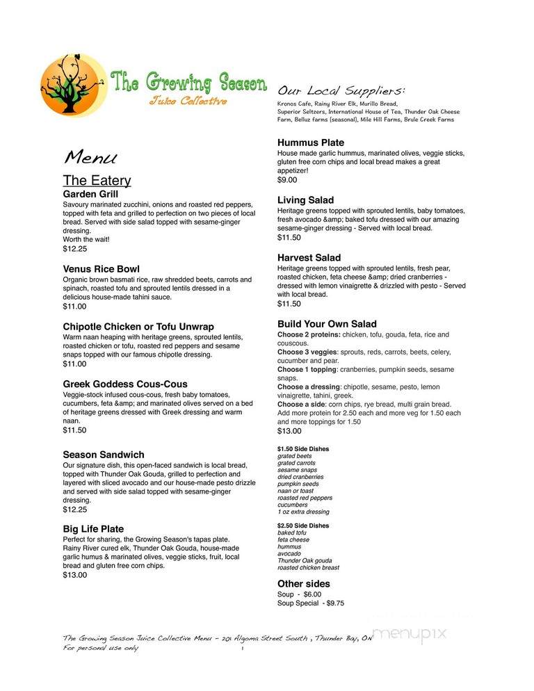The Growing Season - Thunder Bay, ON menu_pic