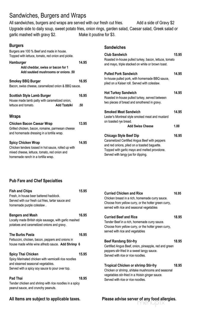 The Burbs Pub & Eatery - Kanata, ON menu_pic