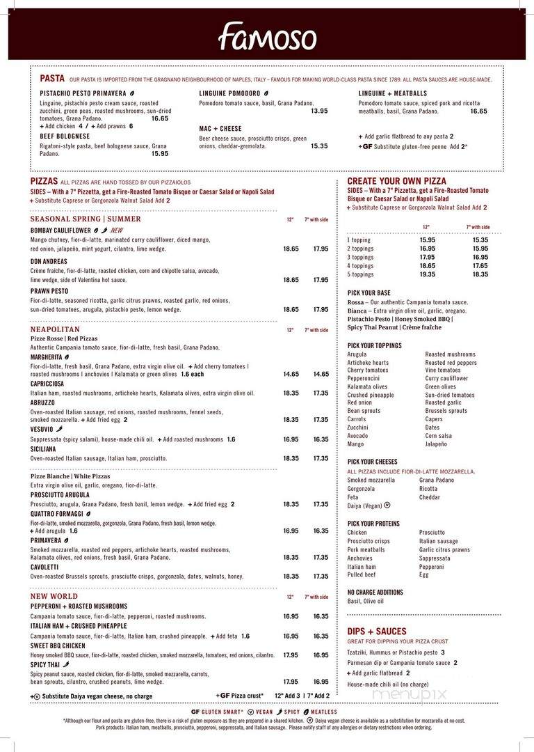 Famoso Neapolitan Pizzeria - Red Deer, AB menu_pic
