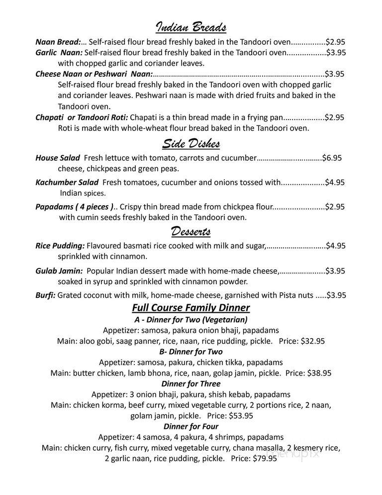 Mia's Indian Cuisine - Ottawa, ON menu_pic