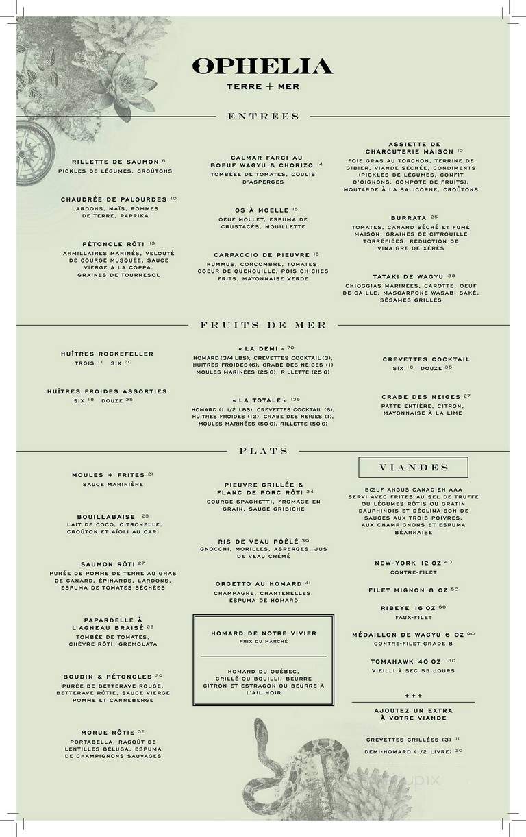 Ophelia - Quebec City, QC menu_pic