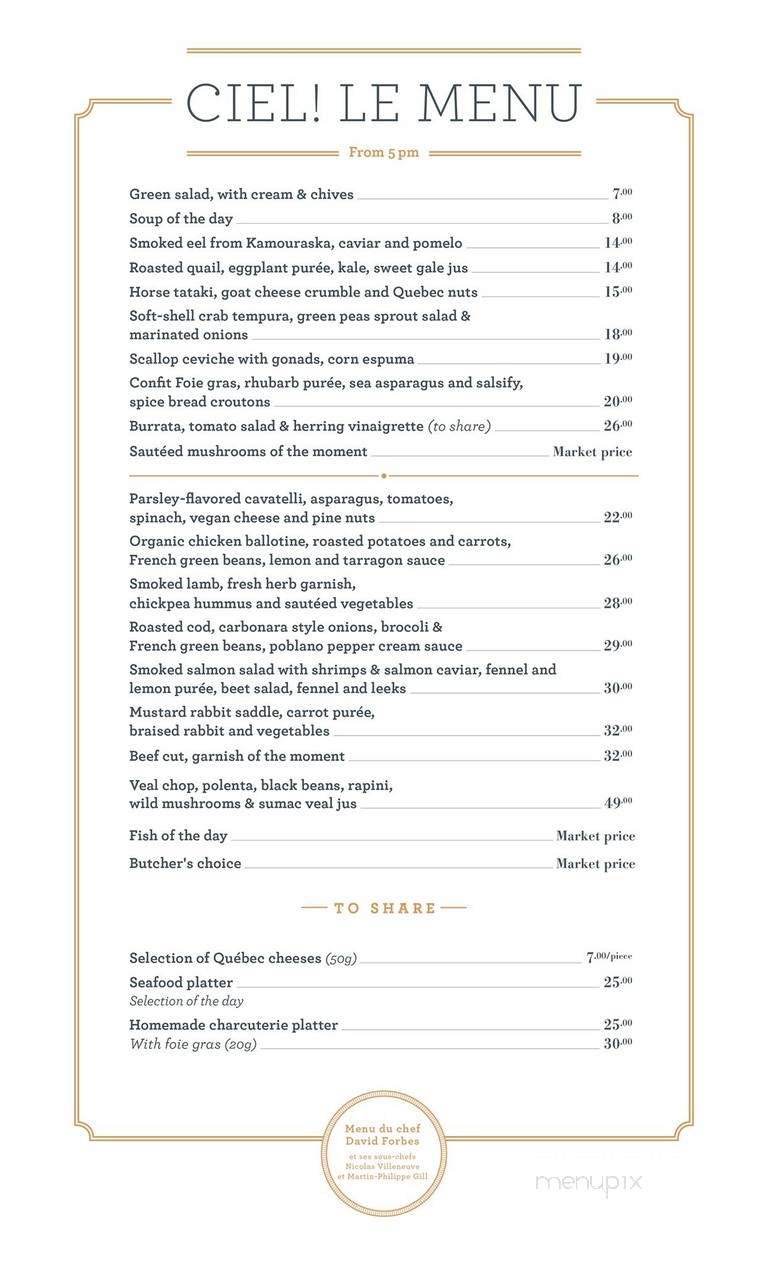 Ciel! Bistro-bar tournant - Quebec City, QC menu_pic