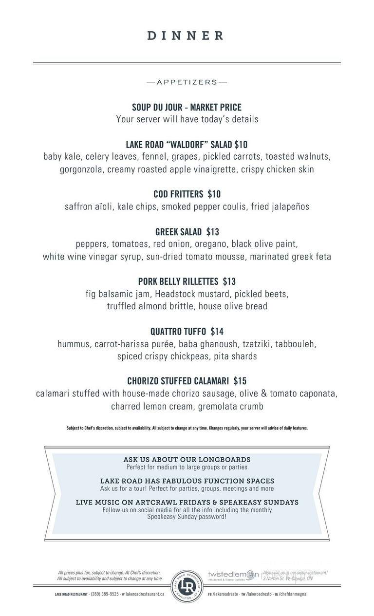 Lake Road Restaurant - Hamilton, ON menu_pic