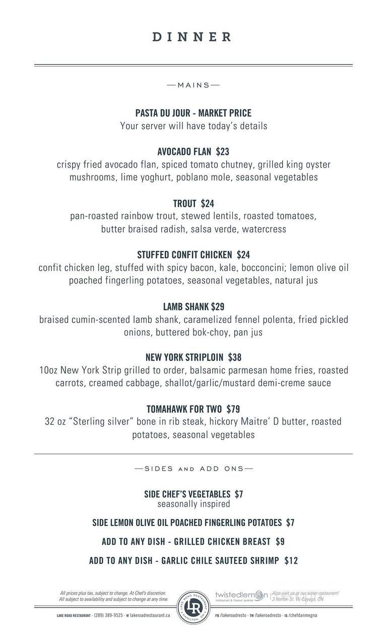 Lake Road Restaurant - Hamilton, ON menu_pic