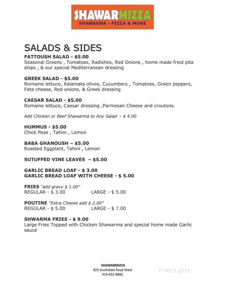 Shawarmizza - London, ON menu_pic