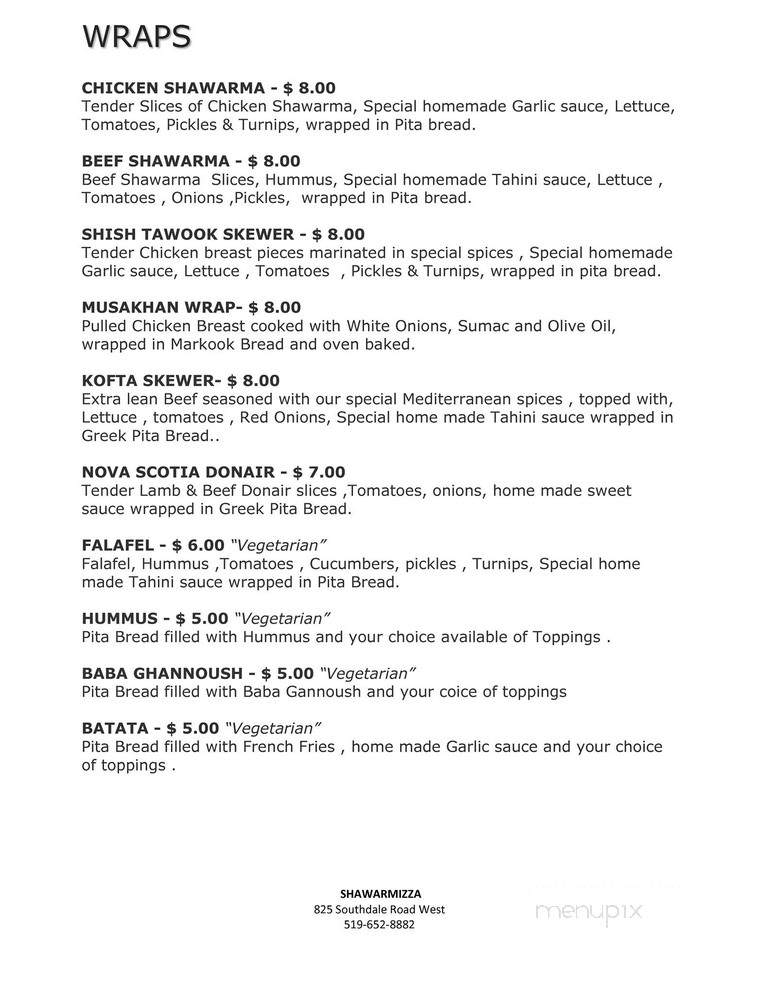 Shawarmizza - London, ON menu_pic