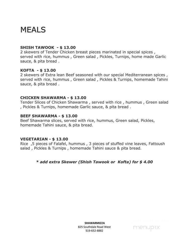Shawarmizza - London, ON menu_pic