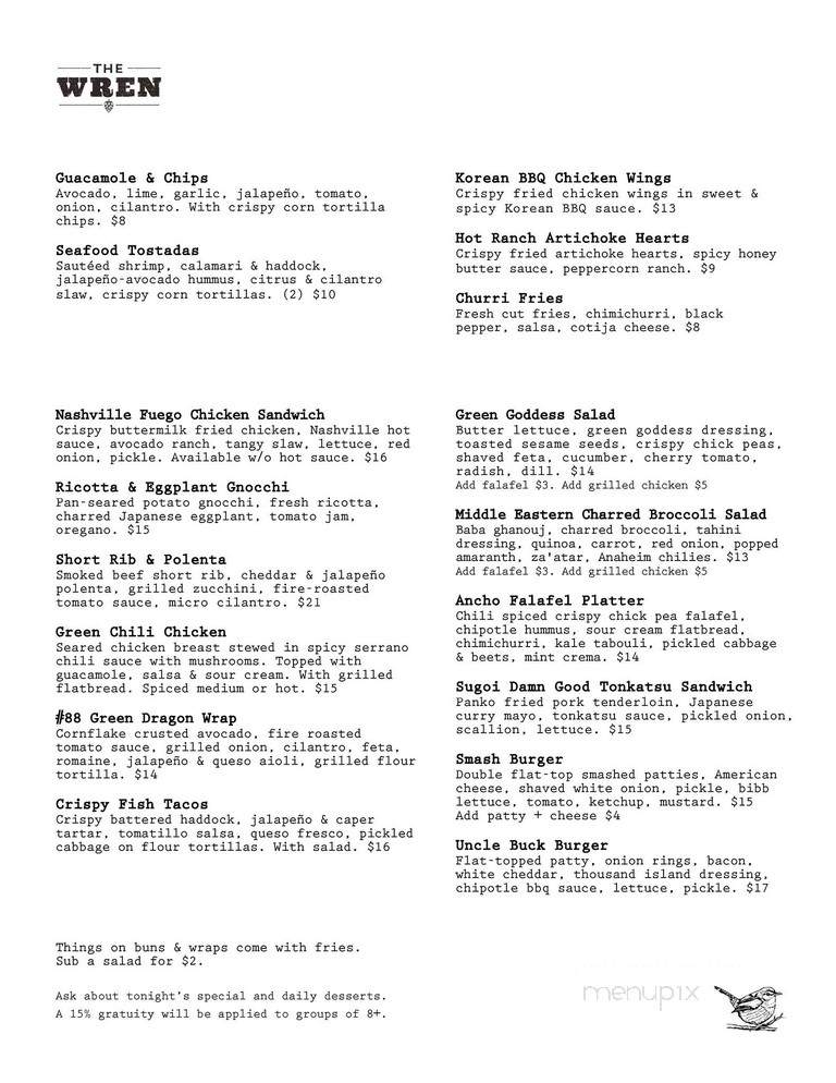 The Wren - Toronto, ON menu_pic