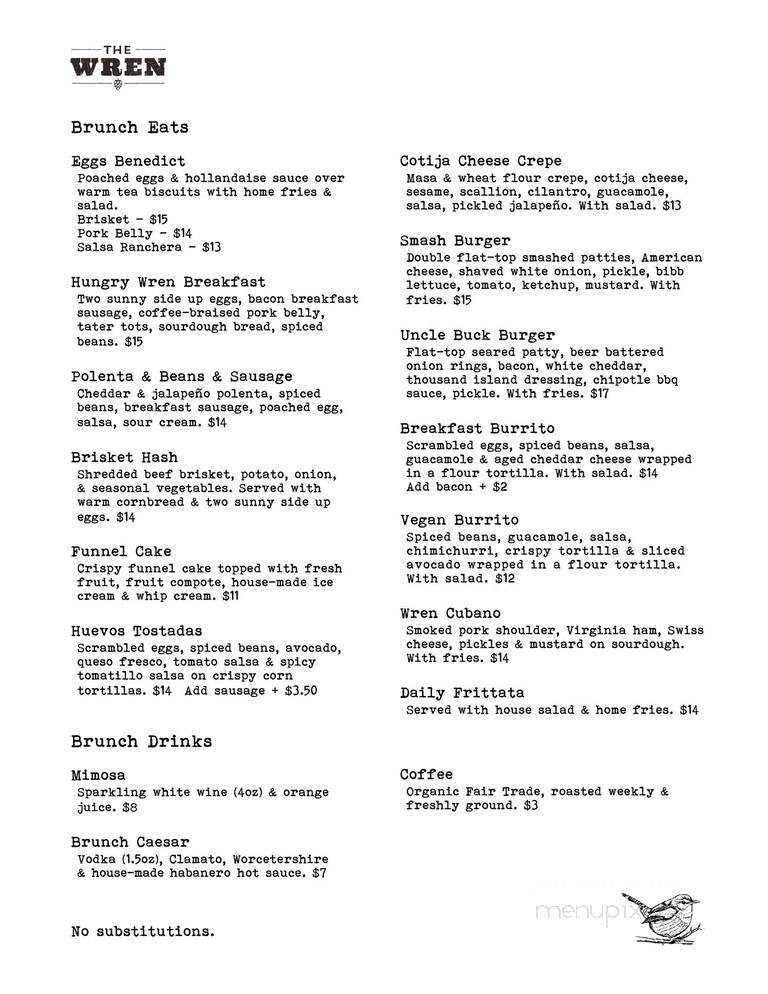 The Wren - Toronto, ON menu_pic